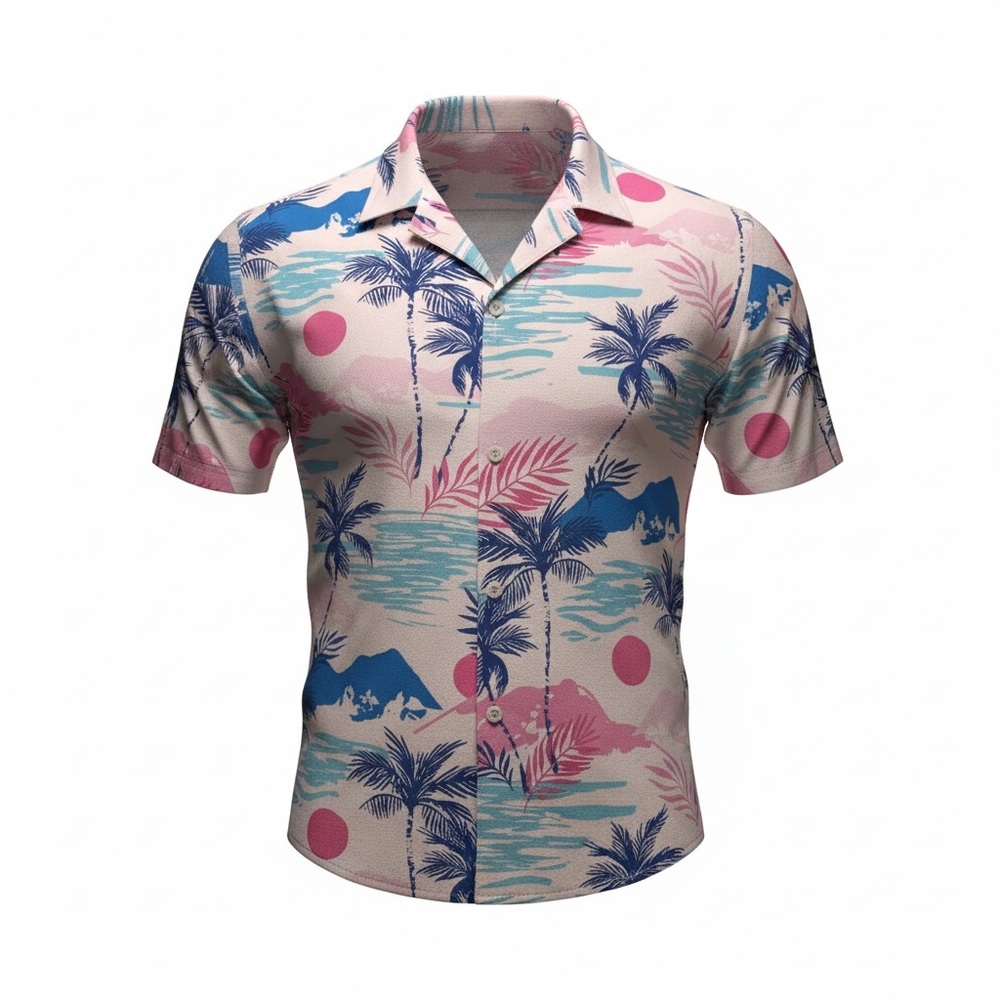 Boy’s Tropical Palm Print Shirt - Blue and Pink youth size 12